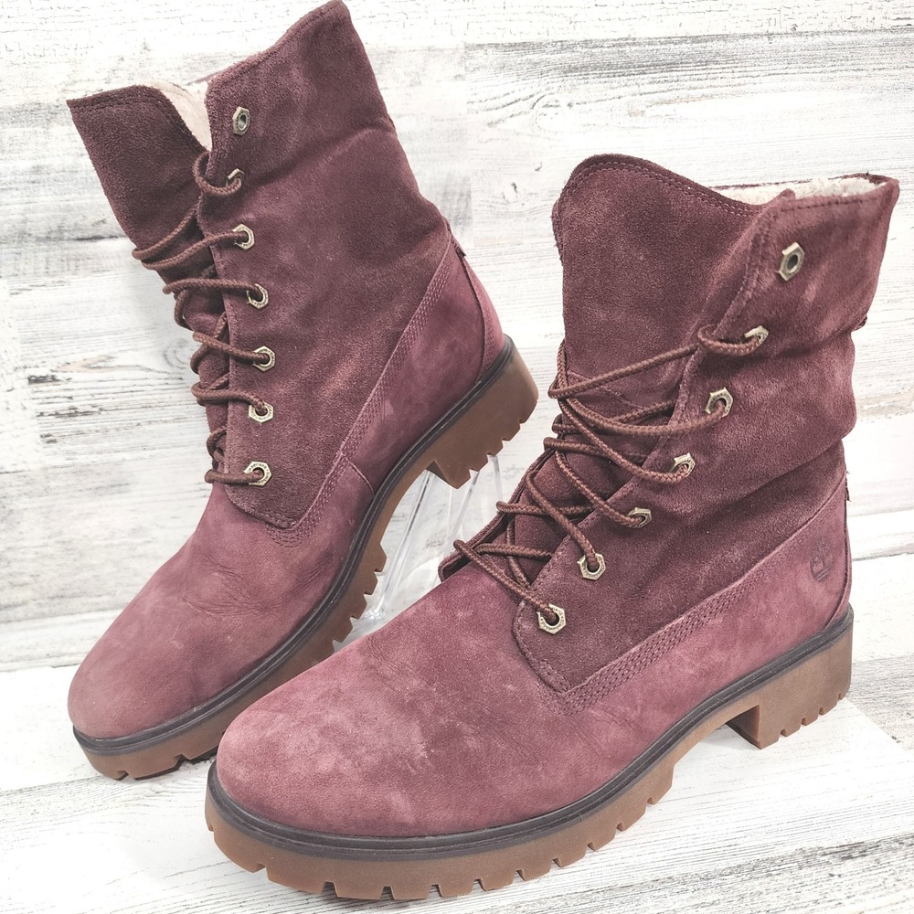 Timberland Boots Womens‎ 10 Burgundy Suede Shearling Lined Lace Up Mid Calf